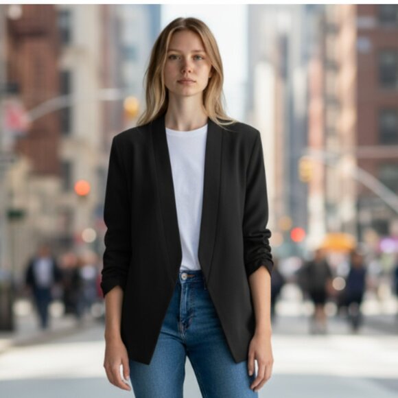 T Tahari Jackets & Blazers - NWT T Tahari Collarless Open Front Blazer Black SZ-2X